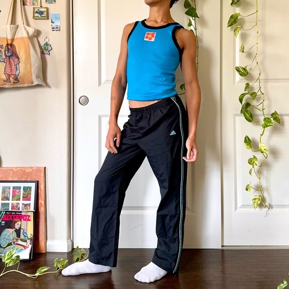Vintage Y2K Black & Teal Adidas Trackpants - Picture 1 of 9